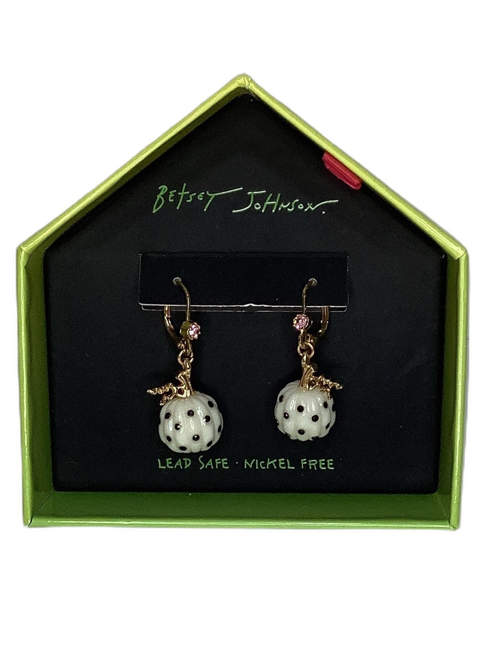 Betsey Johnson Polka Dot Pumpkin Fall Earrings New In Box